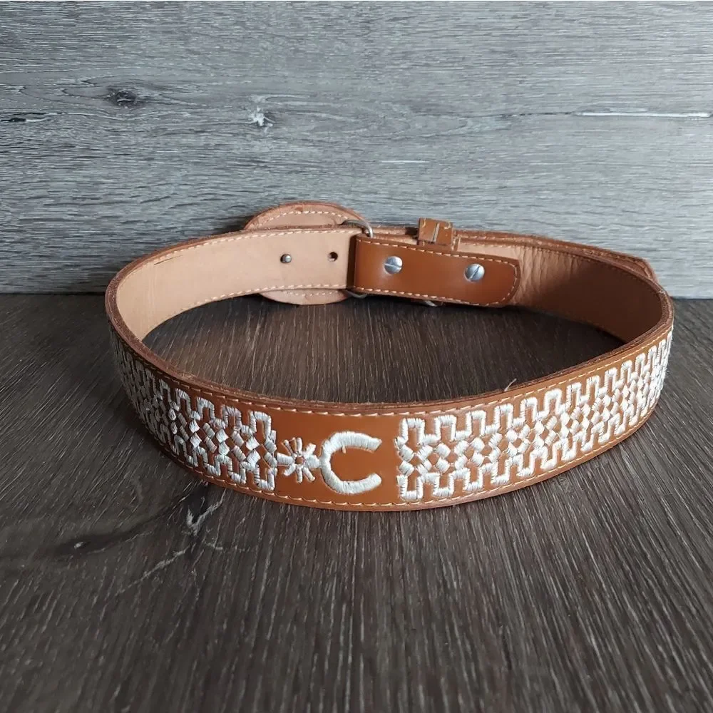 Authentic Mexican Cinto Piteado Western Embroidered Leather Belt  30